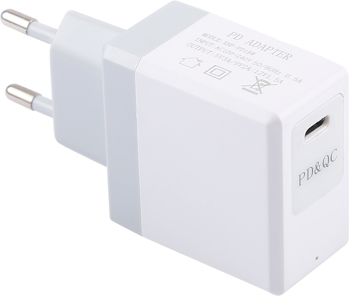 XHF-PD18W 18 W USB-C / Type-C PD & QC reisadapter voor wandoplader, EU-stekker