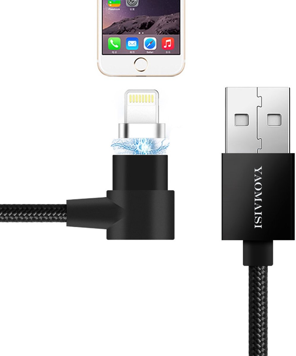 YAOMAISI Q13 1m 8-pins naar USB L-type nylonweefsel-gegevenssynchronisatie-oplaadkabel, voor iPhone XR / iPhone XS MAX / iPhone X & XS / iPhone 8 & 8 Plus / iPhone 7 & 7 Plus / iPhone 6 & 6s & 6 Plus & 6s Plus / iPad (zwart)