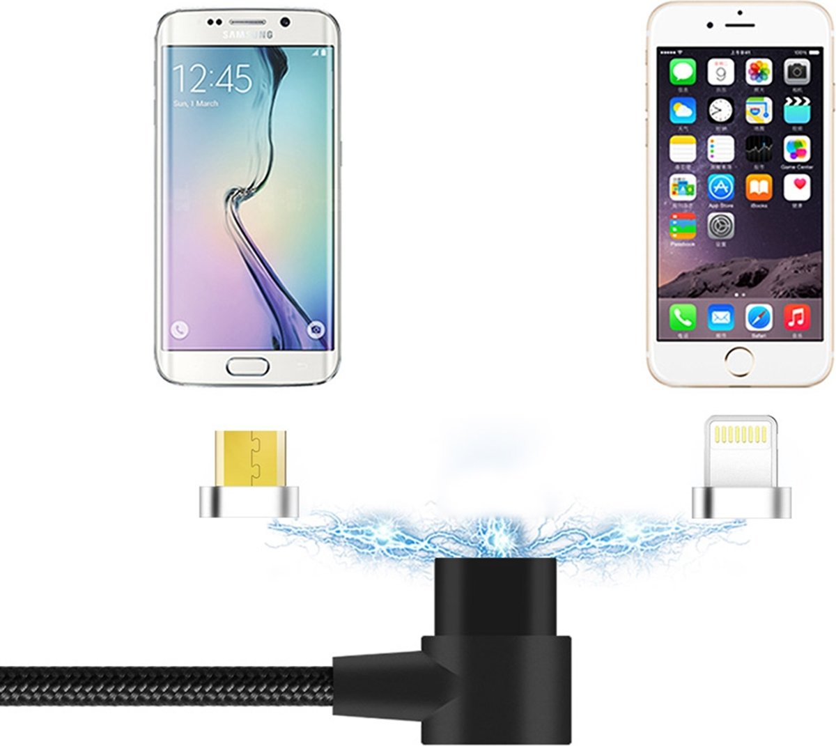 YAOMAISI Q13 2-in-1 Micro USB + 8-pins L-kop Aluminium magnetische oplaadgegevenskabel, voor iPhone XR / iPhone XS MAX / iPhone X & XS / iPhone 8 & 8 Plus / iPhone 7 & 7 Plus / iPhone 6 & 6s & 6 Plus & 6s Plus / iPad (zwart)