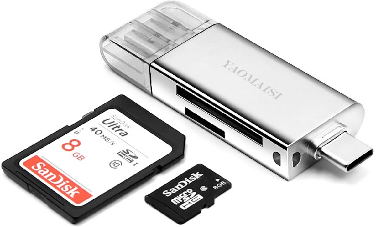 YAOMAISI Q25 2-in-1 USB 3.0-naar-Type C-geheugenkaartlezer, SD / TF-kaart (Silver)