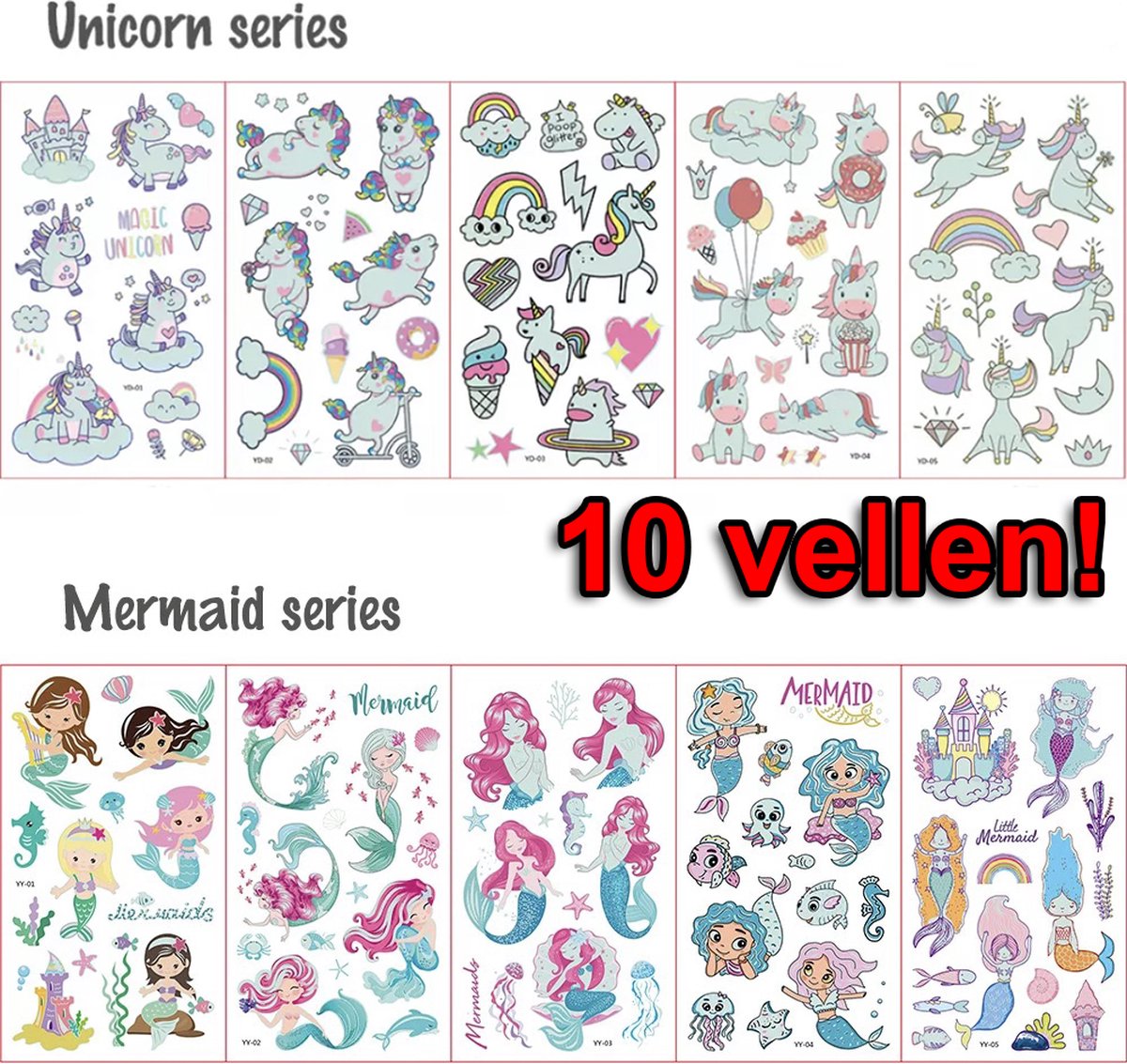 Glow in the Dark - Eenhoorn & Zeemeermin Tijdelijke Tattoo Stickers - 120+ stuks - Tattoo - Plakplaatjes - Kinderen - 10 vellen - Eenhoorn - Unicorn - Zeemeermin - Schattig