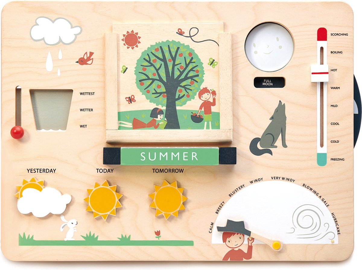 Tender Leaf Preschool: WEERSTATION 43x31xx4,5cm, (ENGELSE VERSIE), in hout, in doos, 3+