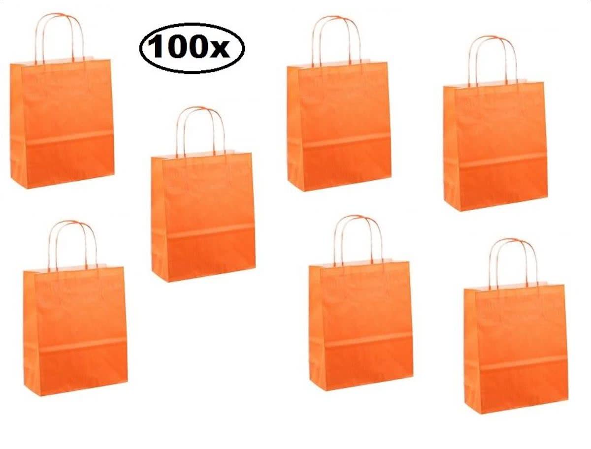 100x Papieren koordtas oranje 18x8x22cm