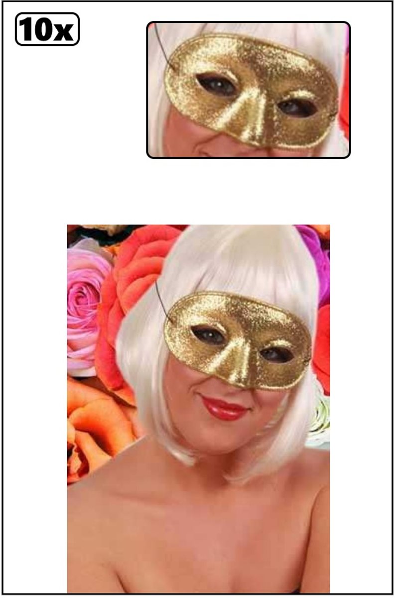 10x Oogmasker domino glittergoud