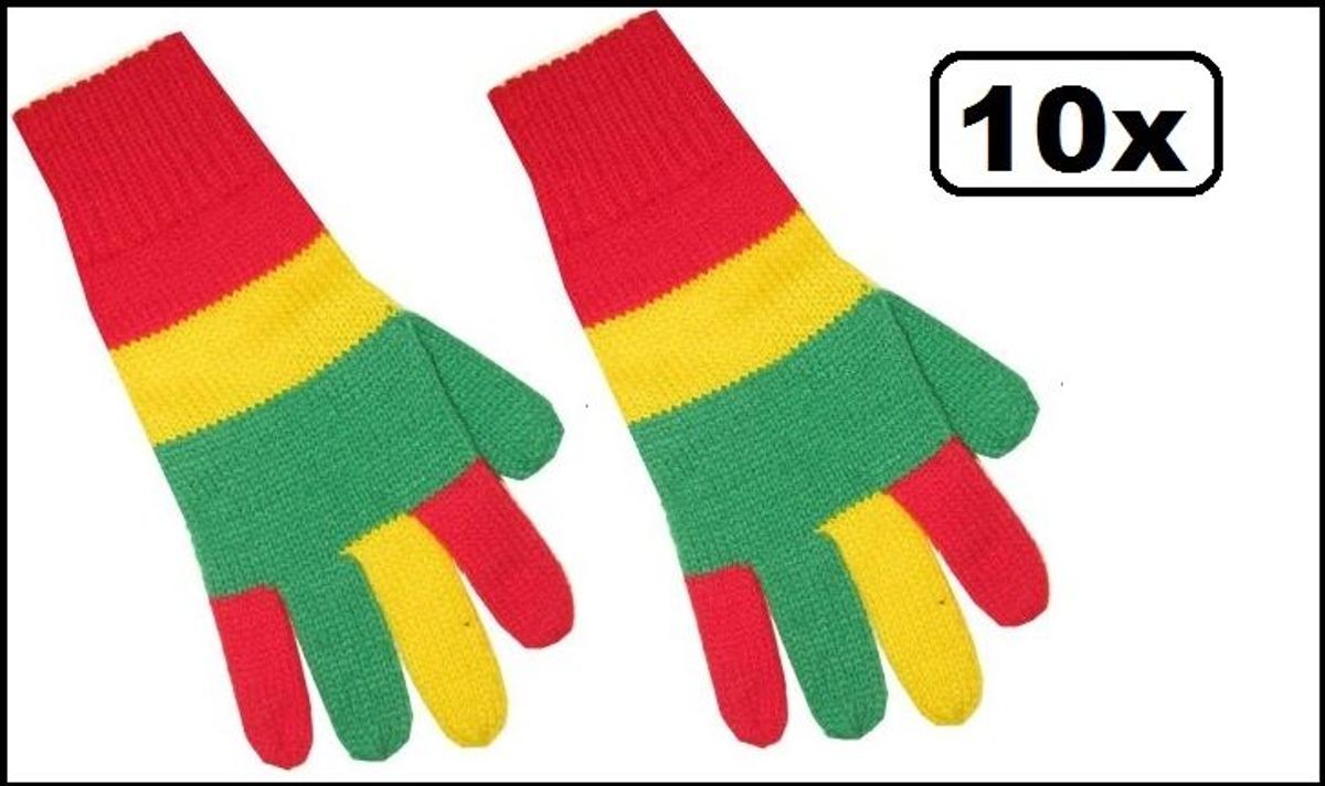 10x Paar handschoenen rood/geel/groen