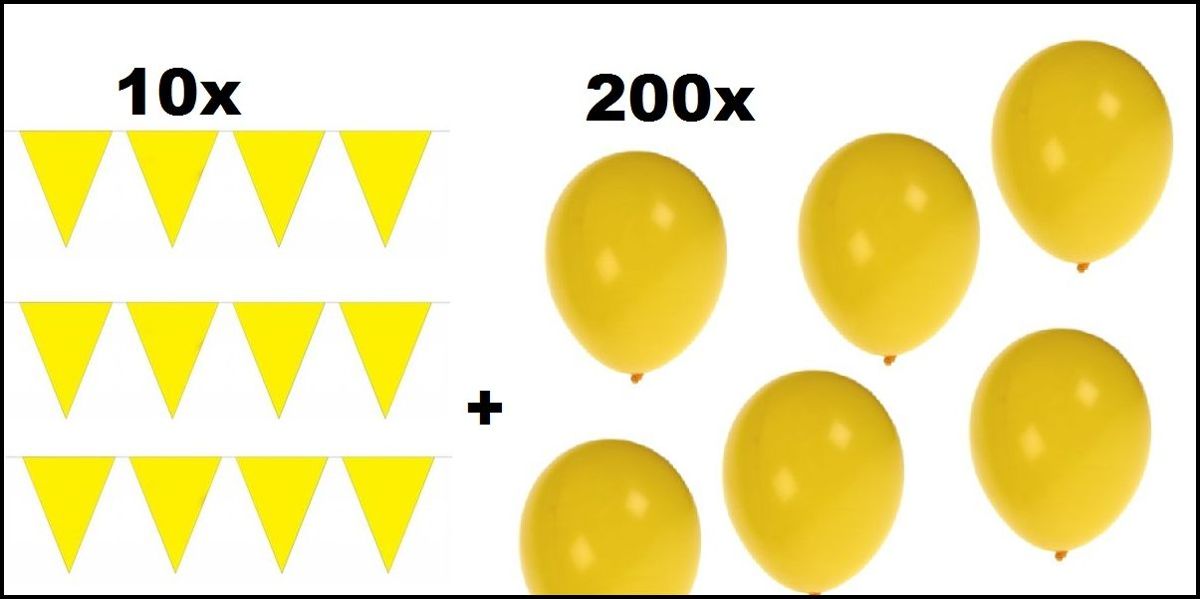 10x Vlaggenlijn 10 meter + 200 Ballonnen geel