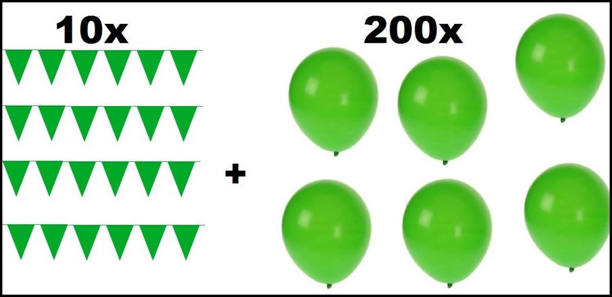 10x Vlaggenlijn 10 meter + 200 Ballonnen groen