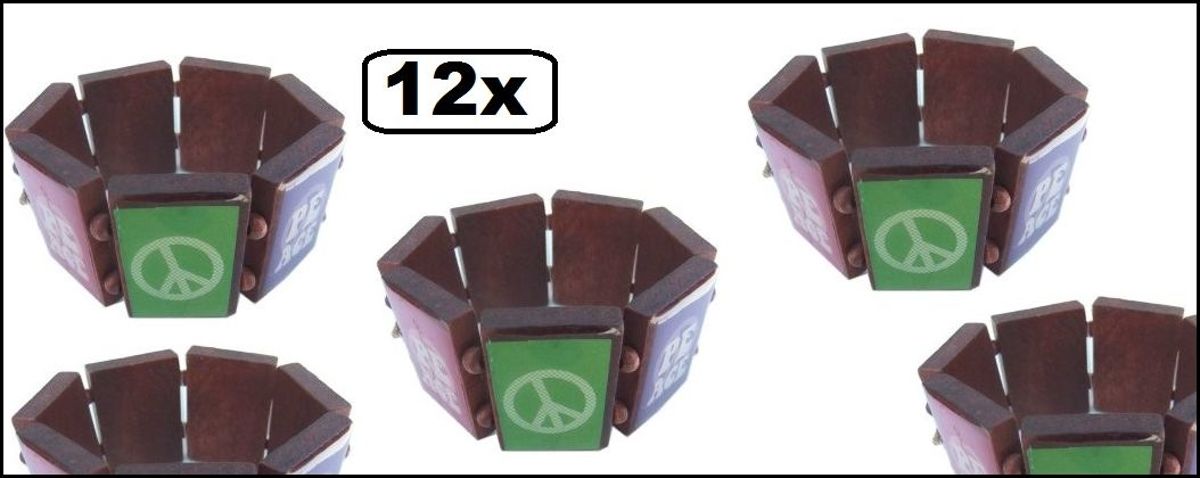 12x Armband peace hout