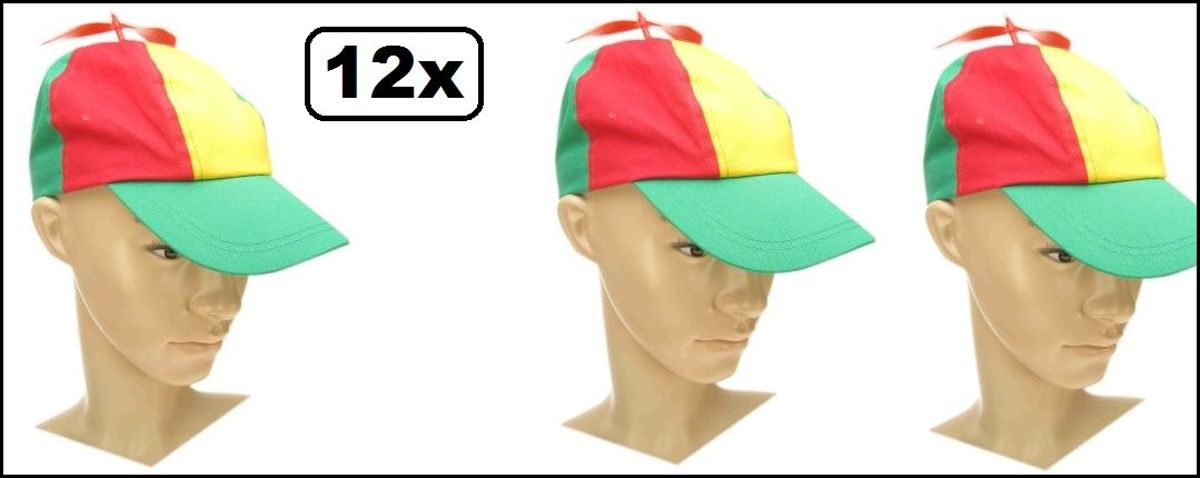 12x Baseball cap propeller rood/geel/groen