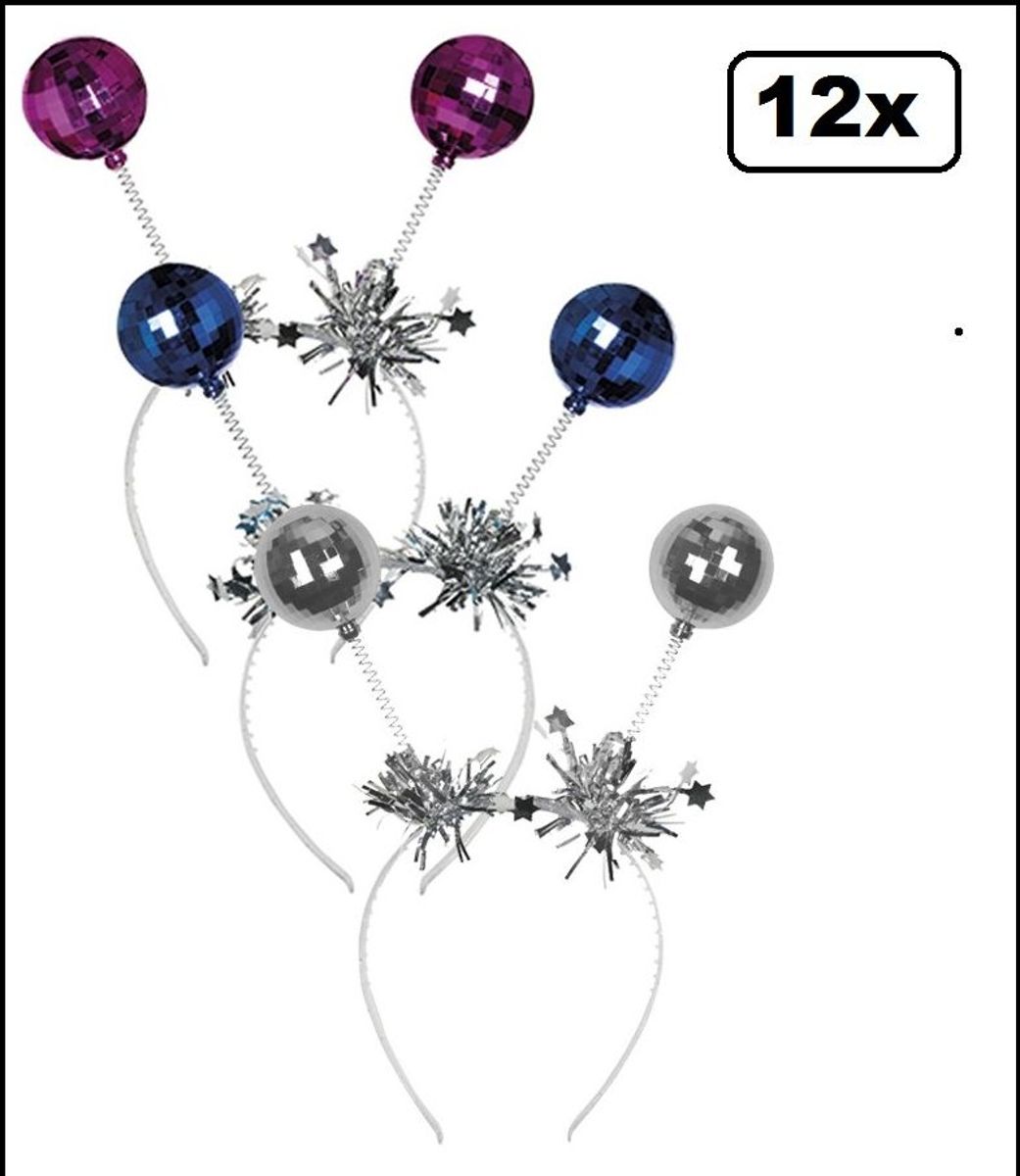 12x Haarbeugel met discobollen 3 assortie