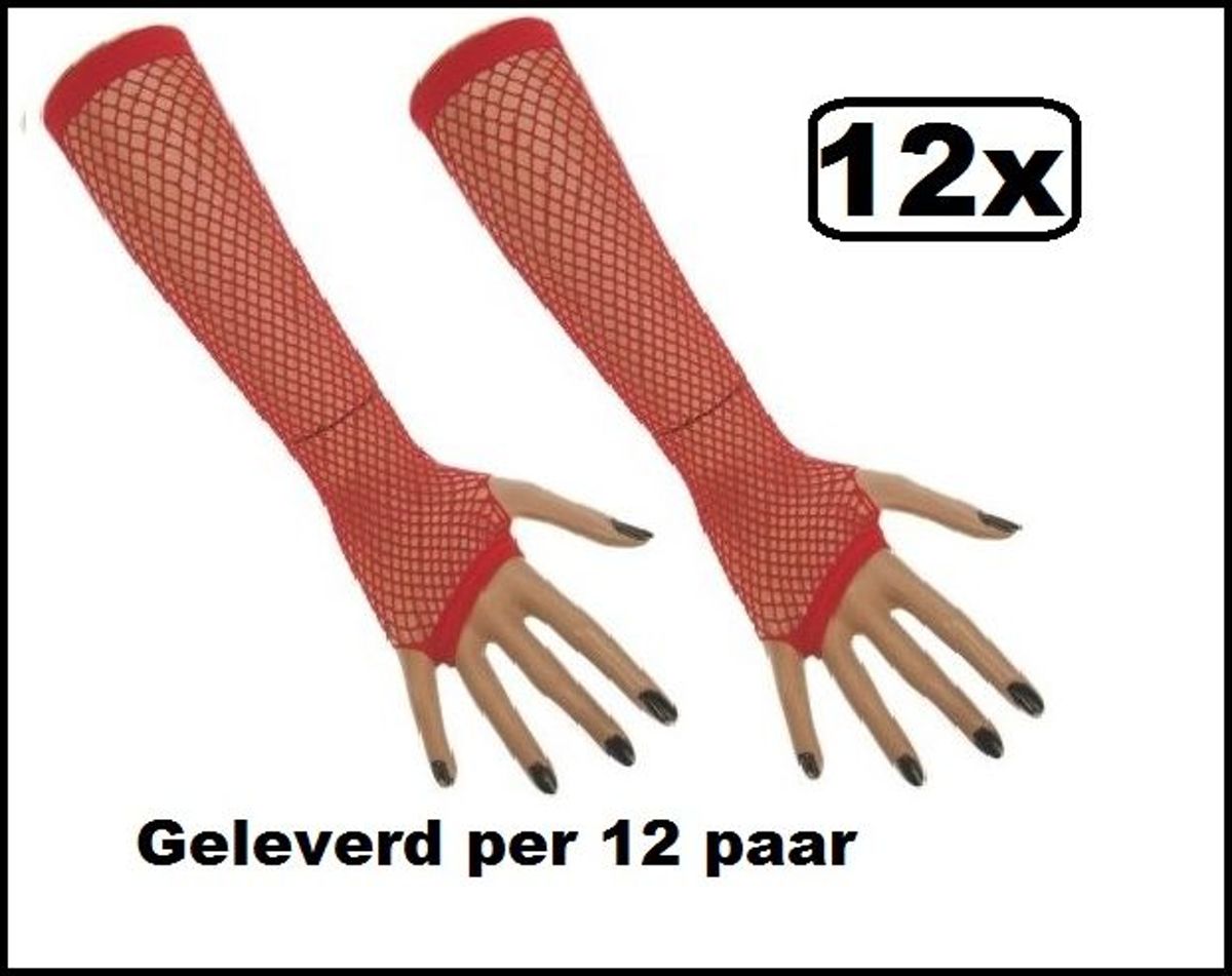 12x Paar Nethandschoenen lang vingerloos rood