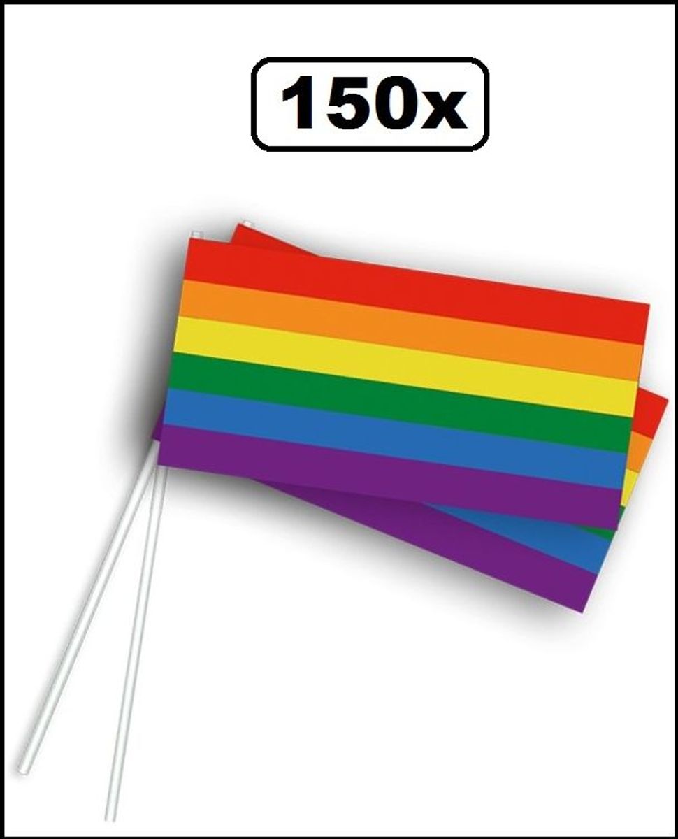 150x Zwaaivlaggetje Regenboog