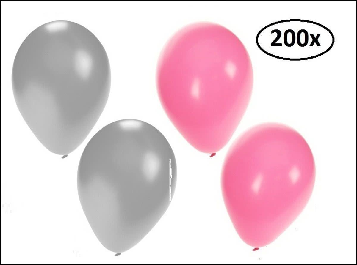 200x Ballonnen zilver en pink