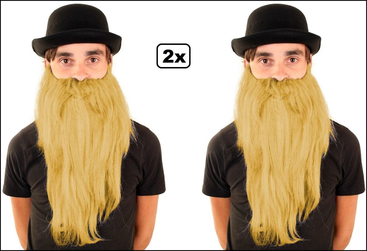 2x Baard met snor 35 cm steil haar blond