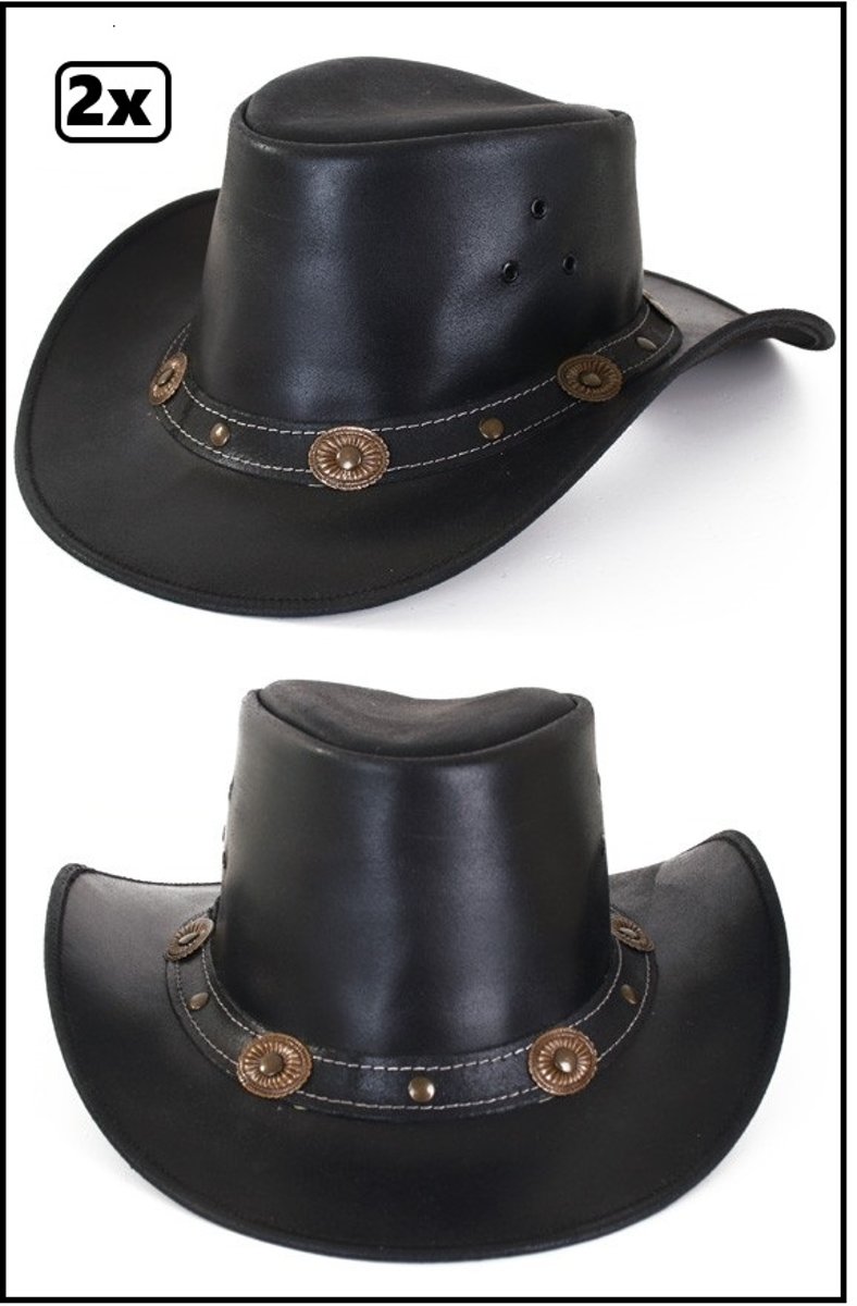 2x Cowboy hoed leder zwart