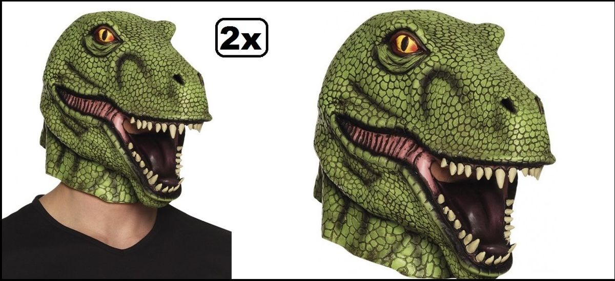 2x Dino T-rex masker Groen