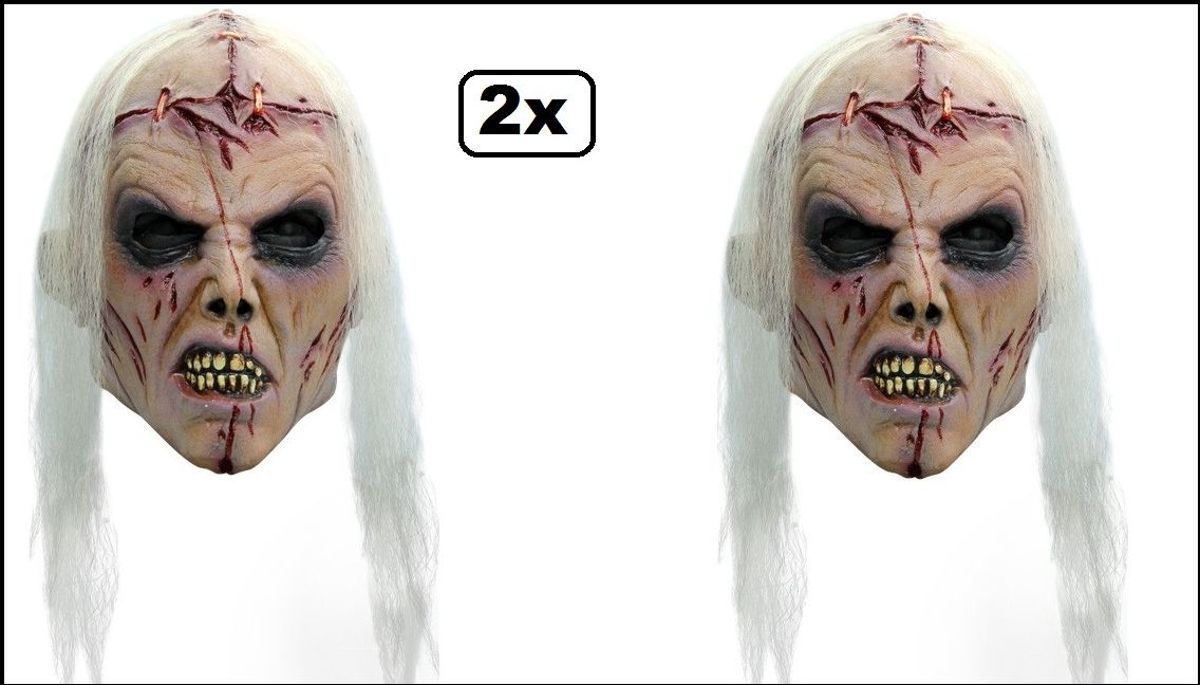 2x Masker zombie lobotomie wit haar