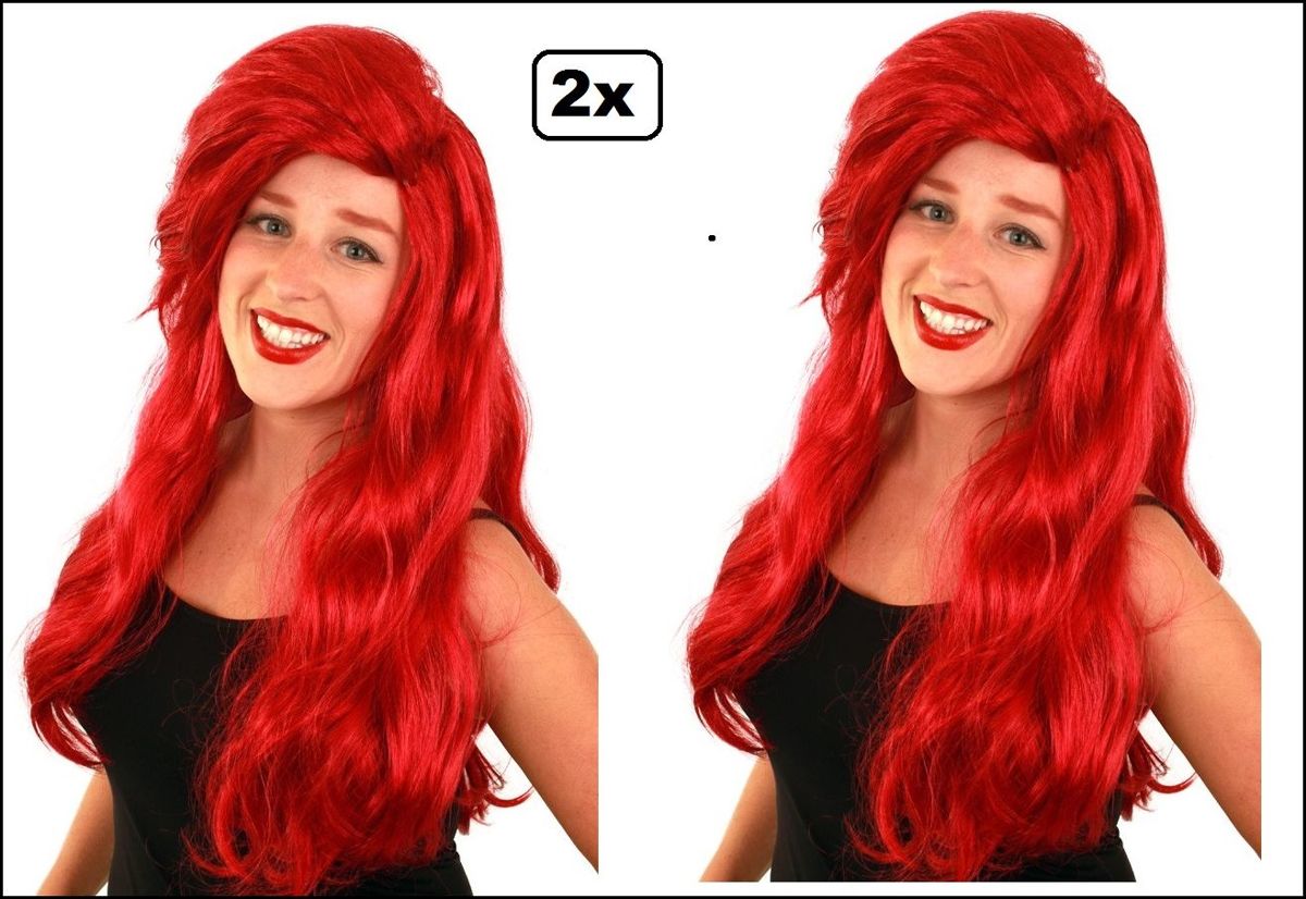 2x Pruik luxe rood lang Ariel