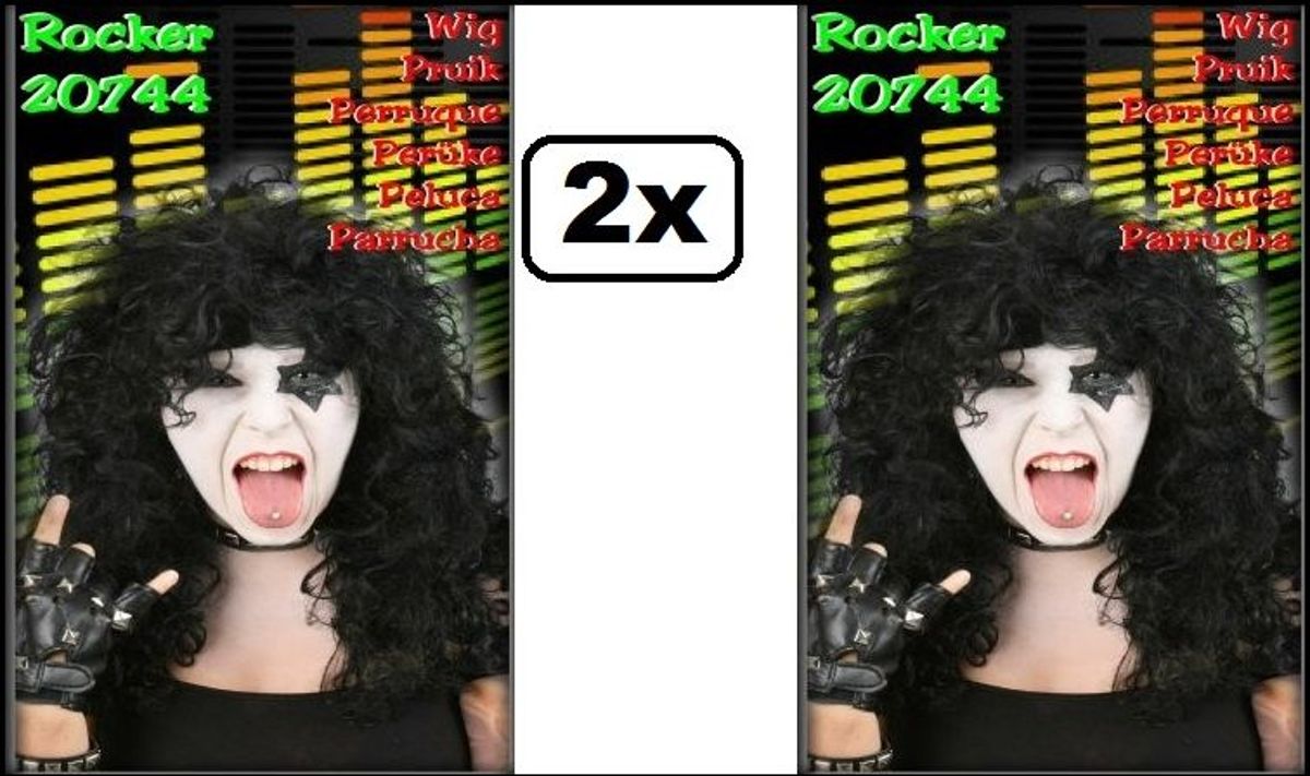 2x Pruik rocker zwart