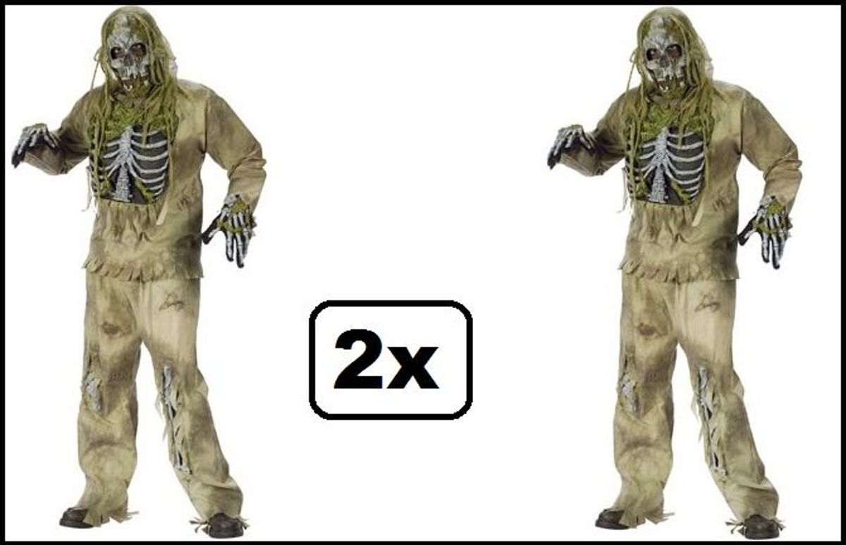 2x Skelet Zombie kostuum one size