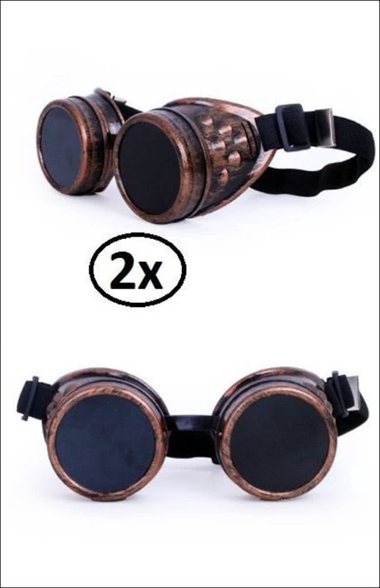 2x Steampunk bril koper kleurig