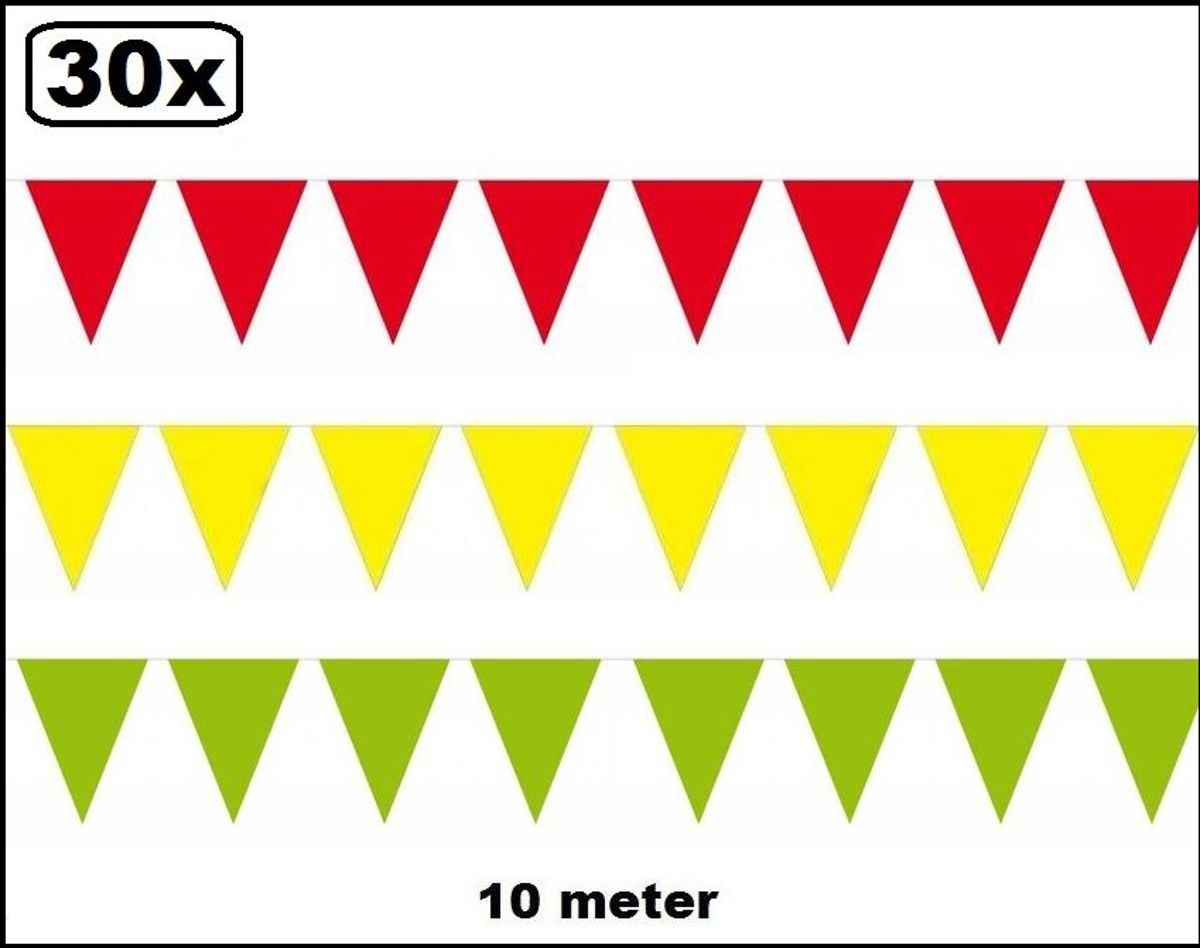 30x Vlaggenlijn rood en geel en groen 10 meter