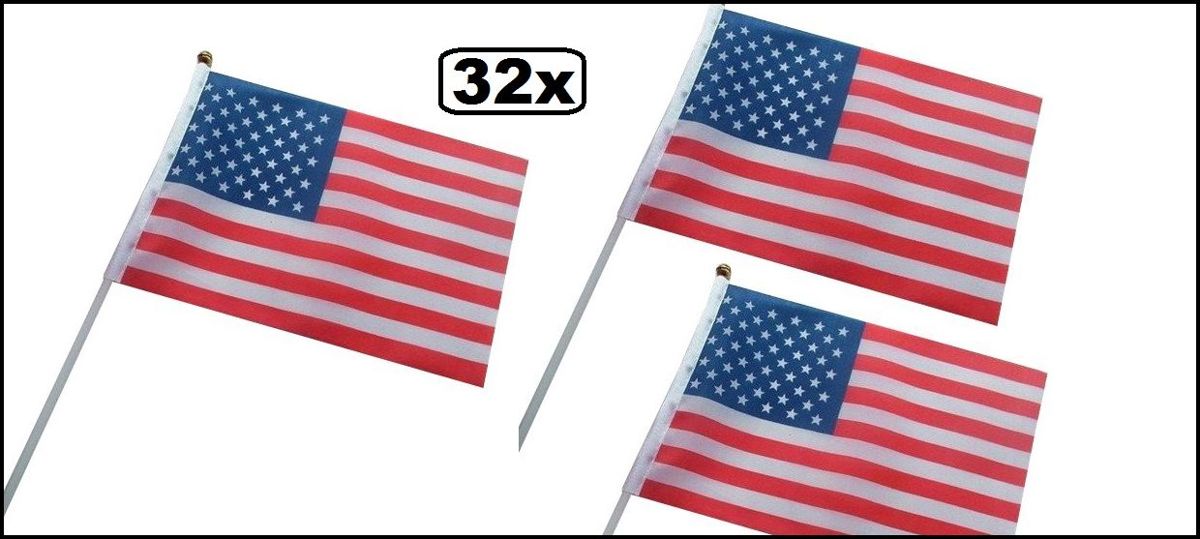 32x Vlaggetjes USA textiel