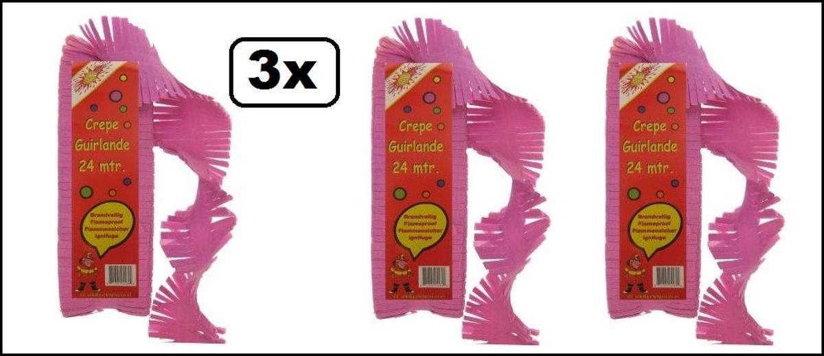 3x Crepe guirlande brandveilig rose/cerise 24m