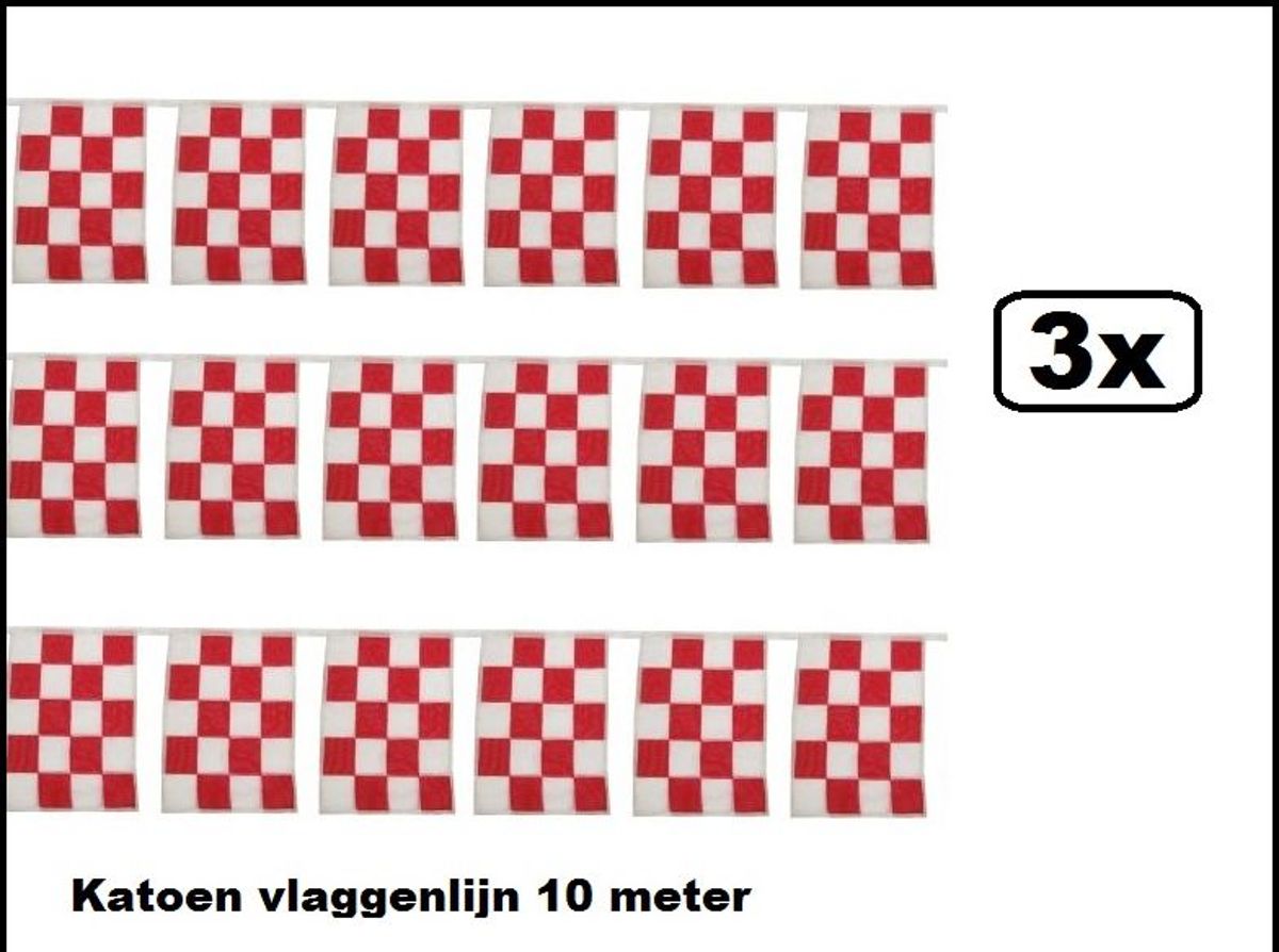 3x Vlaggenlijn rood/wit de luxe 10m katoen