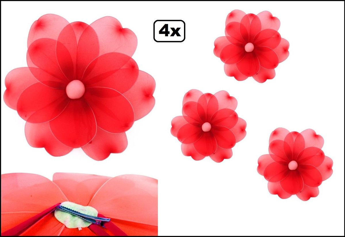 4x Bloem rood deco dia 55 cm met clip