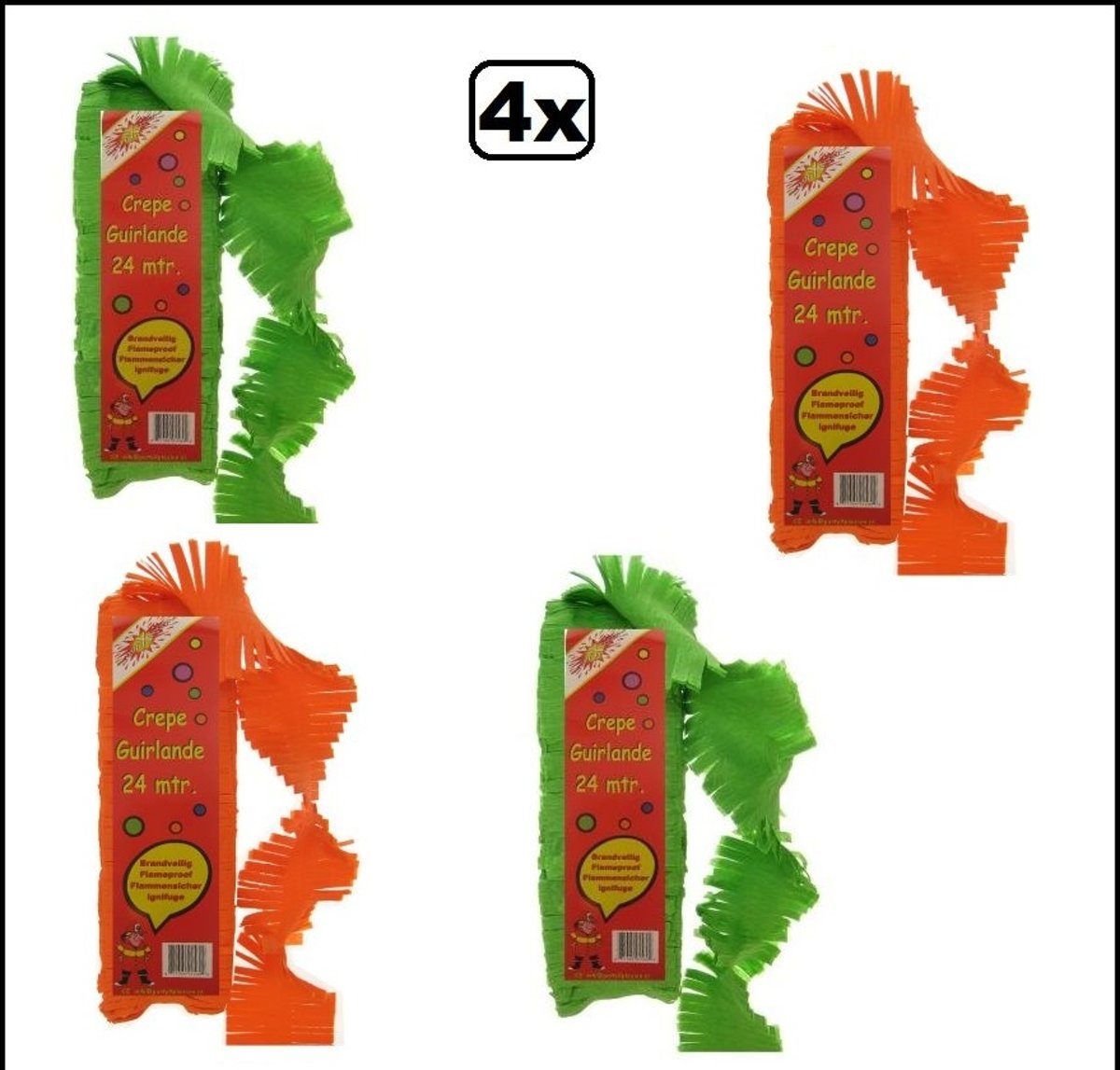 4x Crepe guirlande brandveilig oranje/groen 24 meter