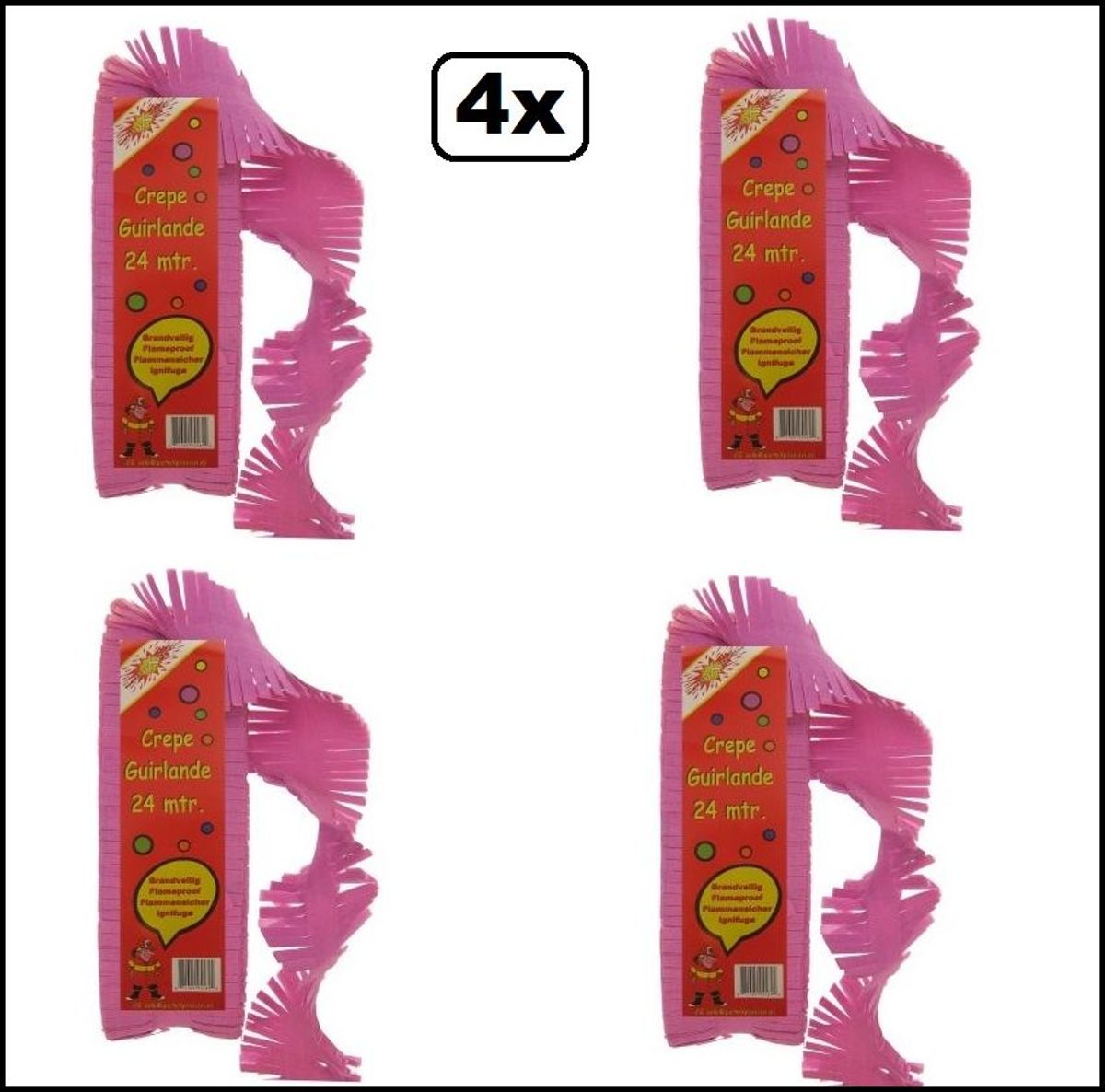 4x Crepe guirlande brandveilig rose/cerise 24 meter