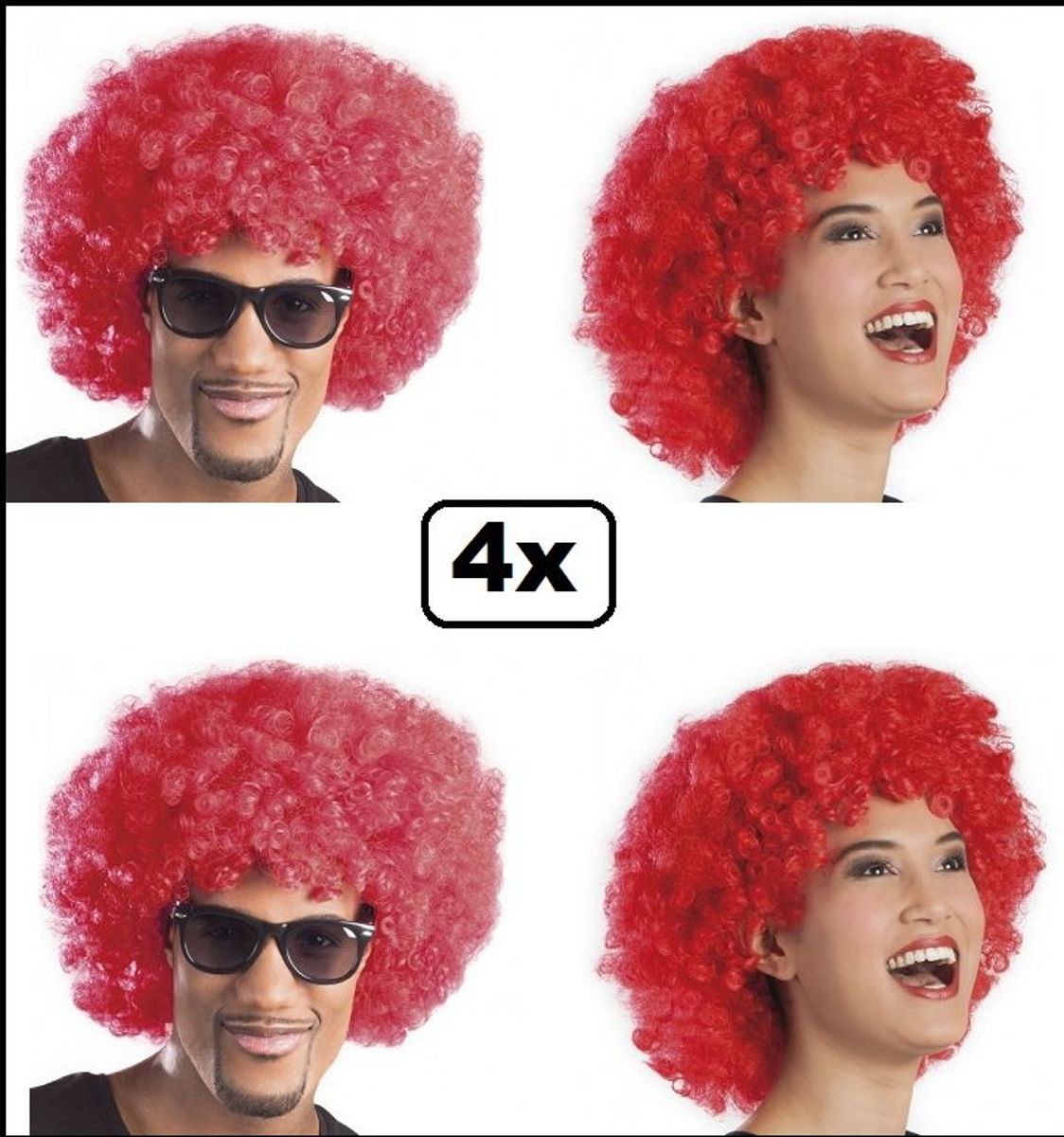 4x Pruik Afro unisex rood