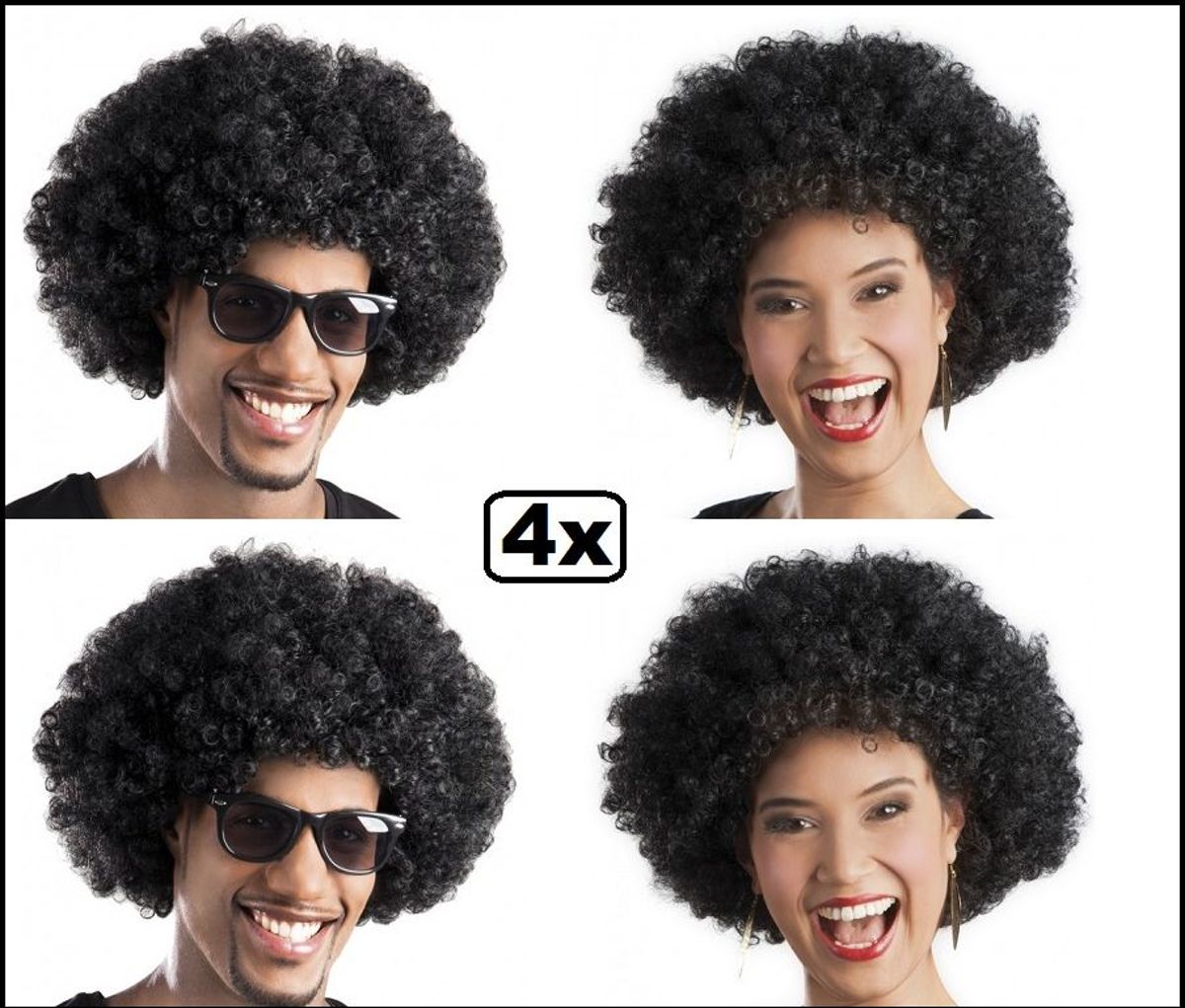 4x Pruik Afro unisex zwart