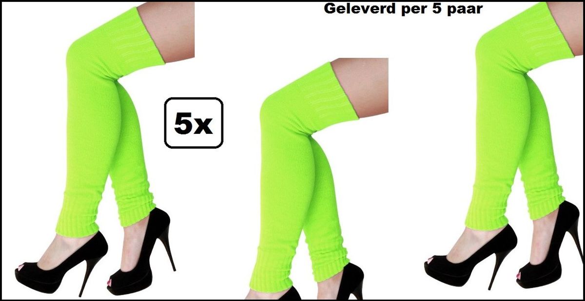 5x Paar Dames knee-over beenwarmers fluor groen