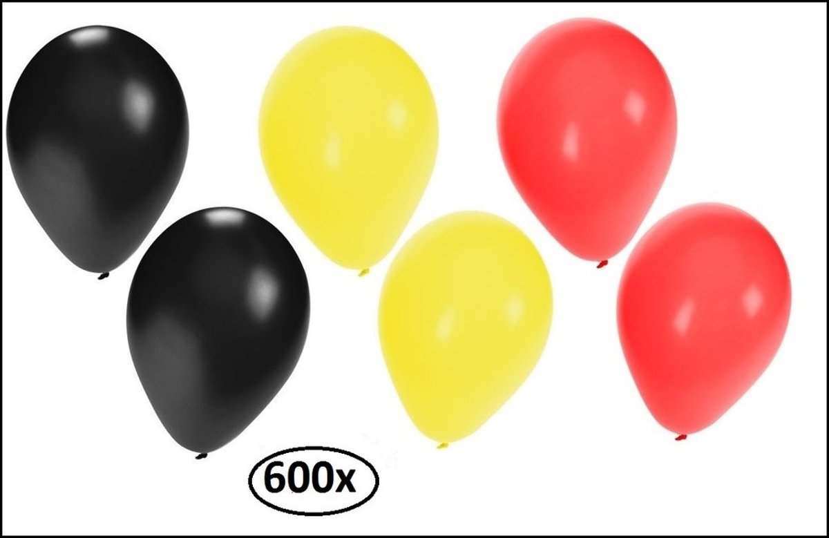 600x WK Ballonnen zwart/geel/rood