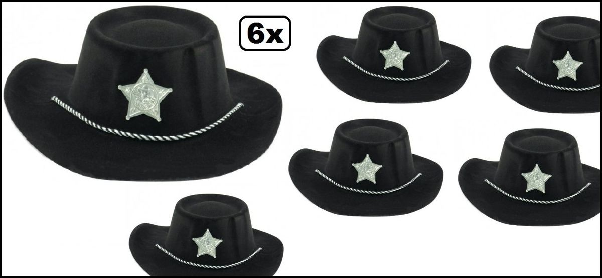 6x Cowboyhoed Sheriff zwart