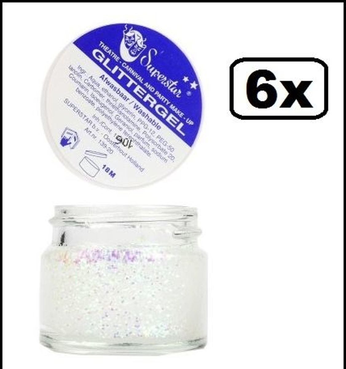 6x Gel superstar glitterparlemoer (huid&haar) 15 ml