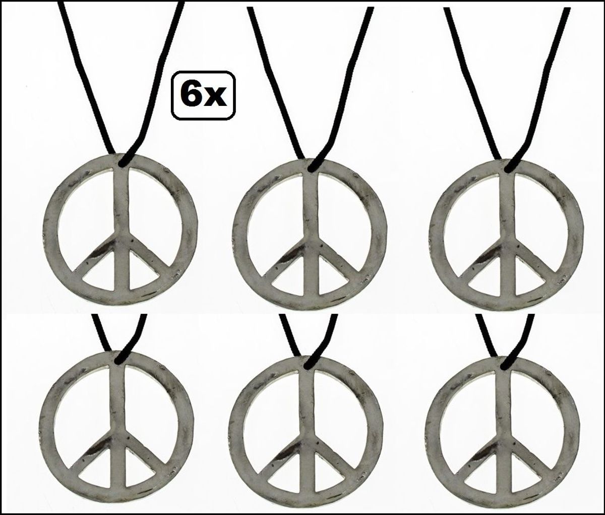 6x Ketting Jumbo peace 8,5 cm doorsnee