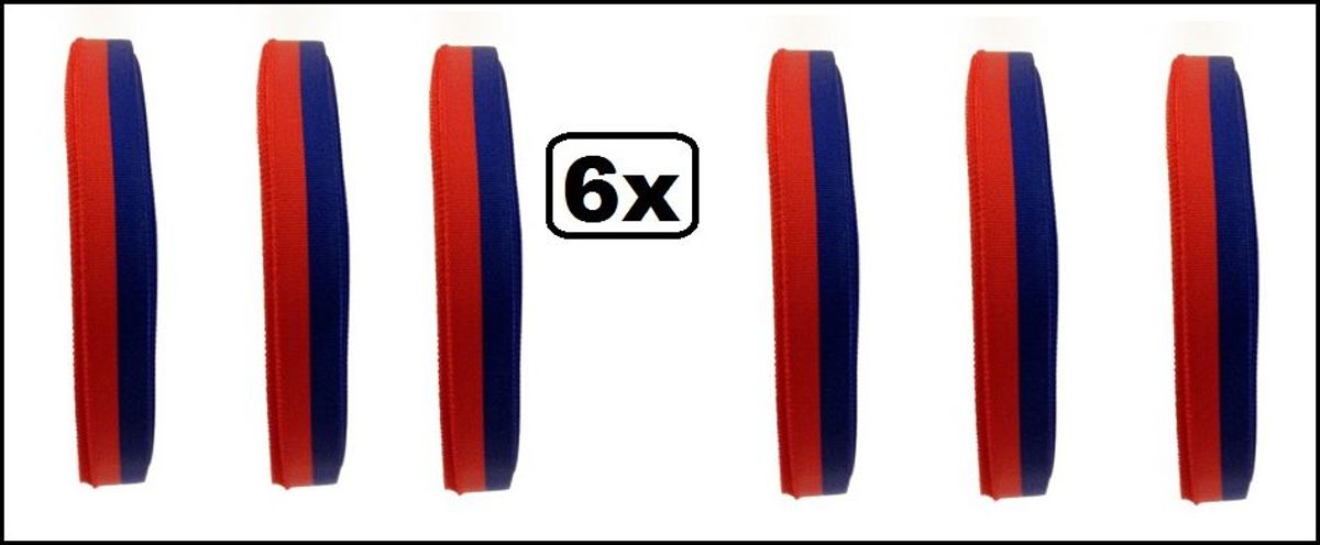 6x Medaille lint rood/blauw 25 meter op rol 10 mm