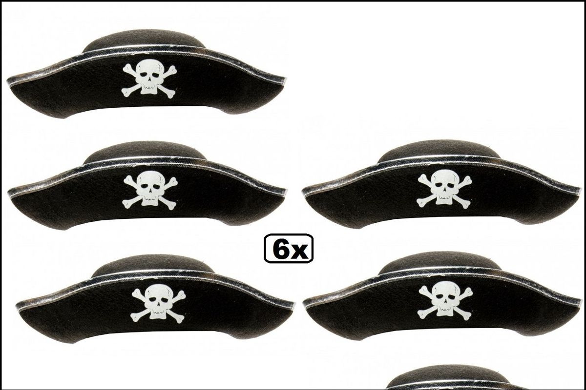 6x Piratenhoed junior 33 cm zwart/zilver