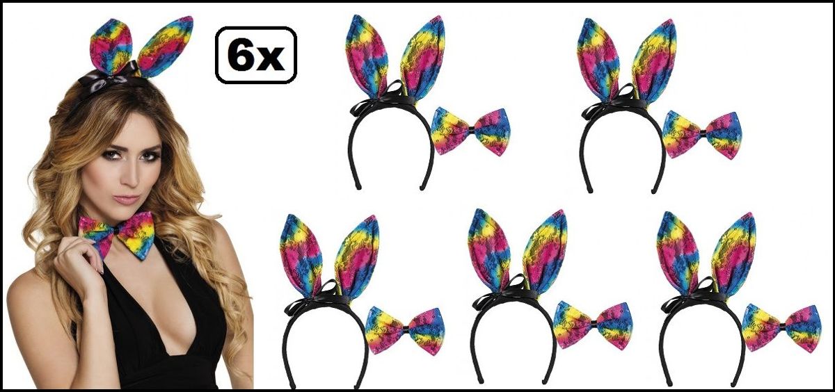 6x Regenboog accessoiresset Bunny dames