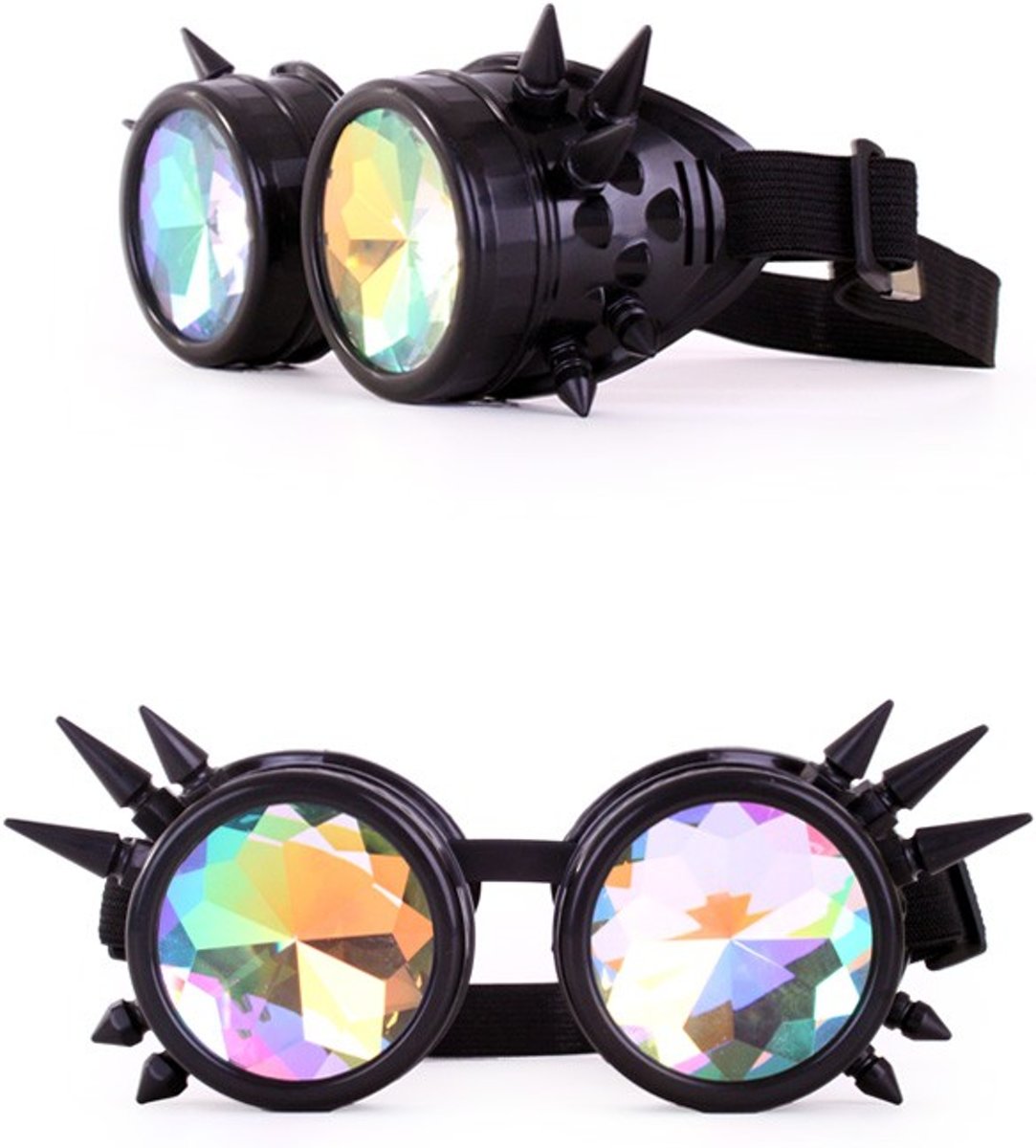 6x Steampunk goggles luxe zwart met spikes