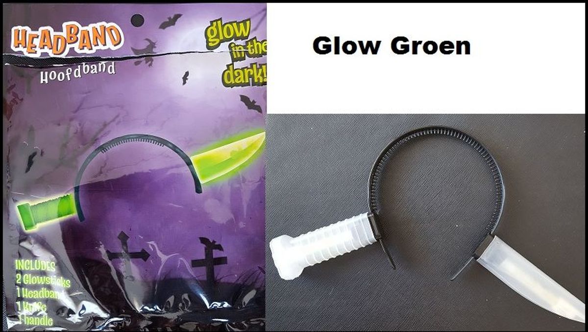 Halloween glow diadeem met mes groen