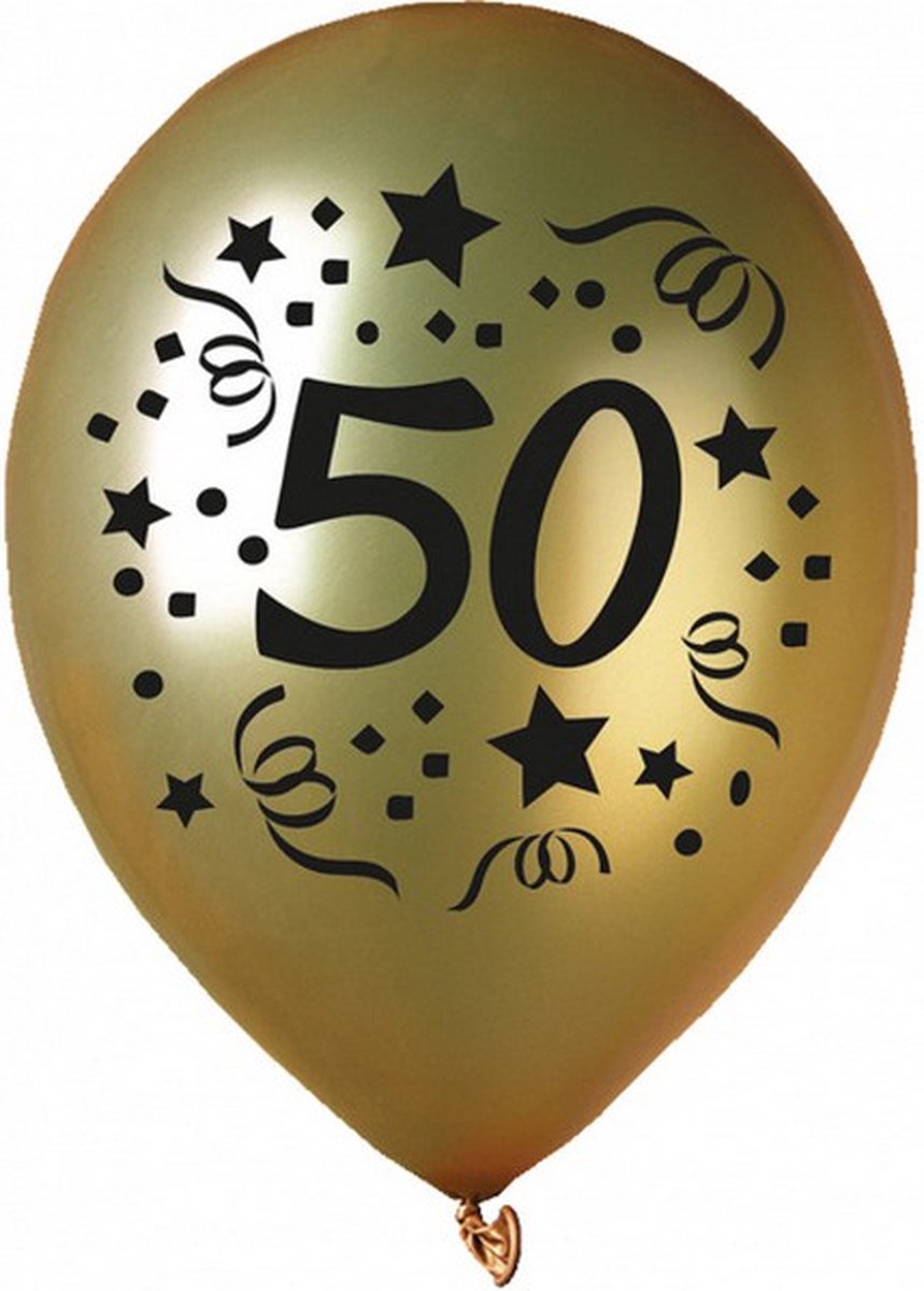 ballonnen Cijfer 50 30 cm latex goud 5 stuks