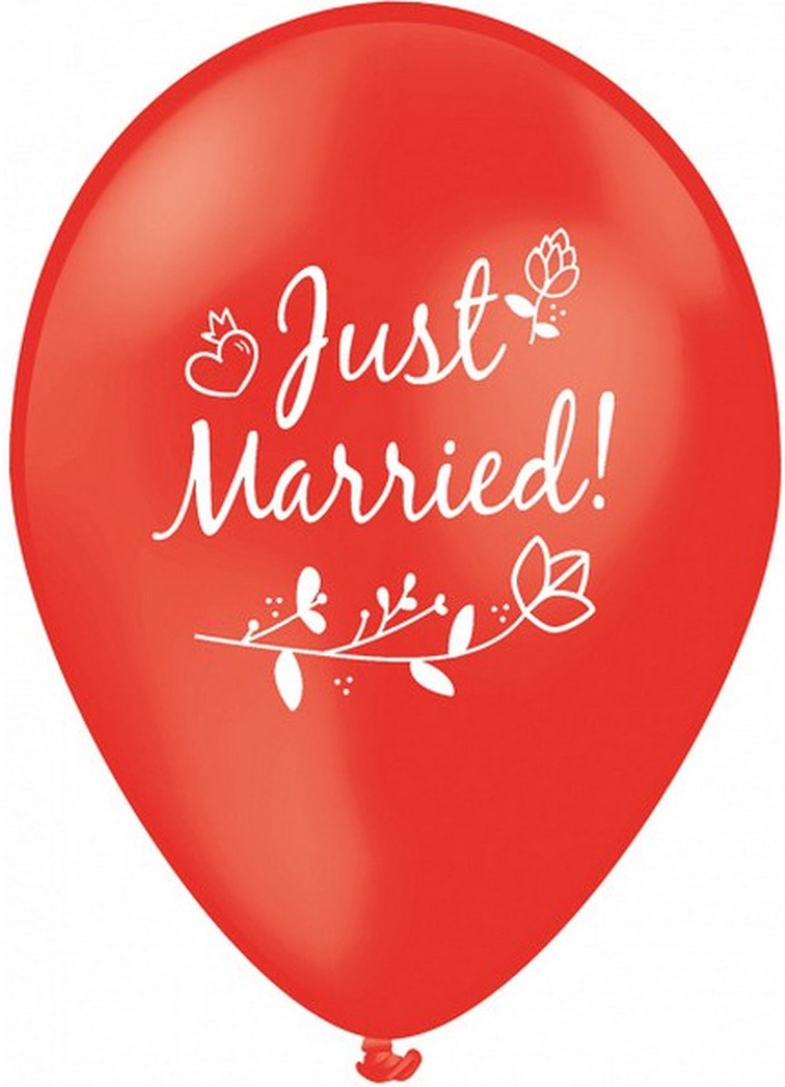 ballonnen Just Married! 30 cm latex rood 25 stuks