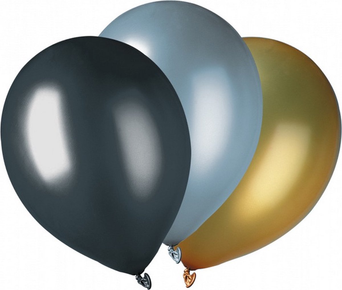 ballonnen Metal 30 cm latex zwart/zilver/goud 7 stuks