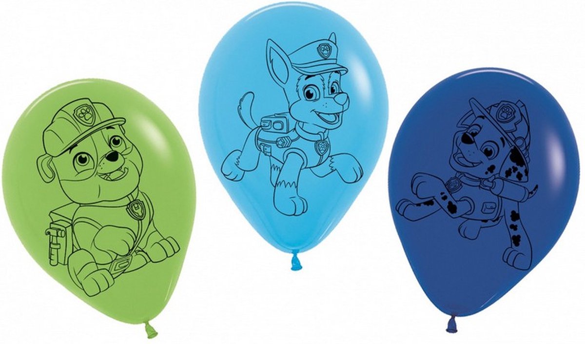 ballonnen Paw Patrol 30 cm latex groen/blauw 5 stuks