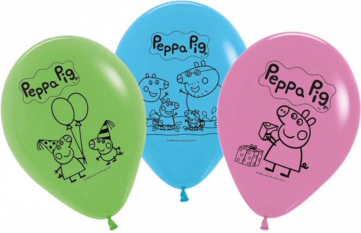 ballonnen Peppa Pig 30 cm latex groen/blauw/roze 5 stuks