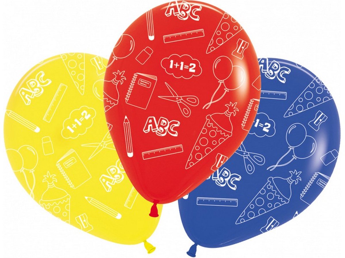 ballonnen School 30 cm latex geel/rood/blauw 5 stuks